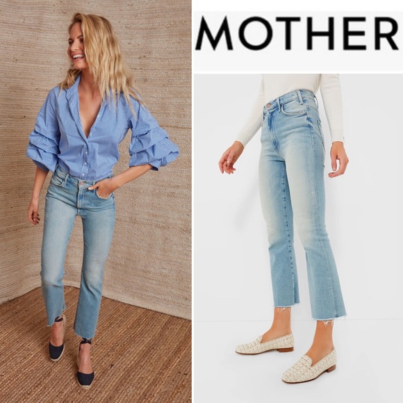 MOTHER The Hustler Ankle Fray Au Revoir Jeans 24 High Rise Light Wash Denim Boho - Picture 2 of 16